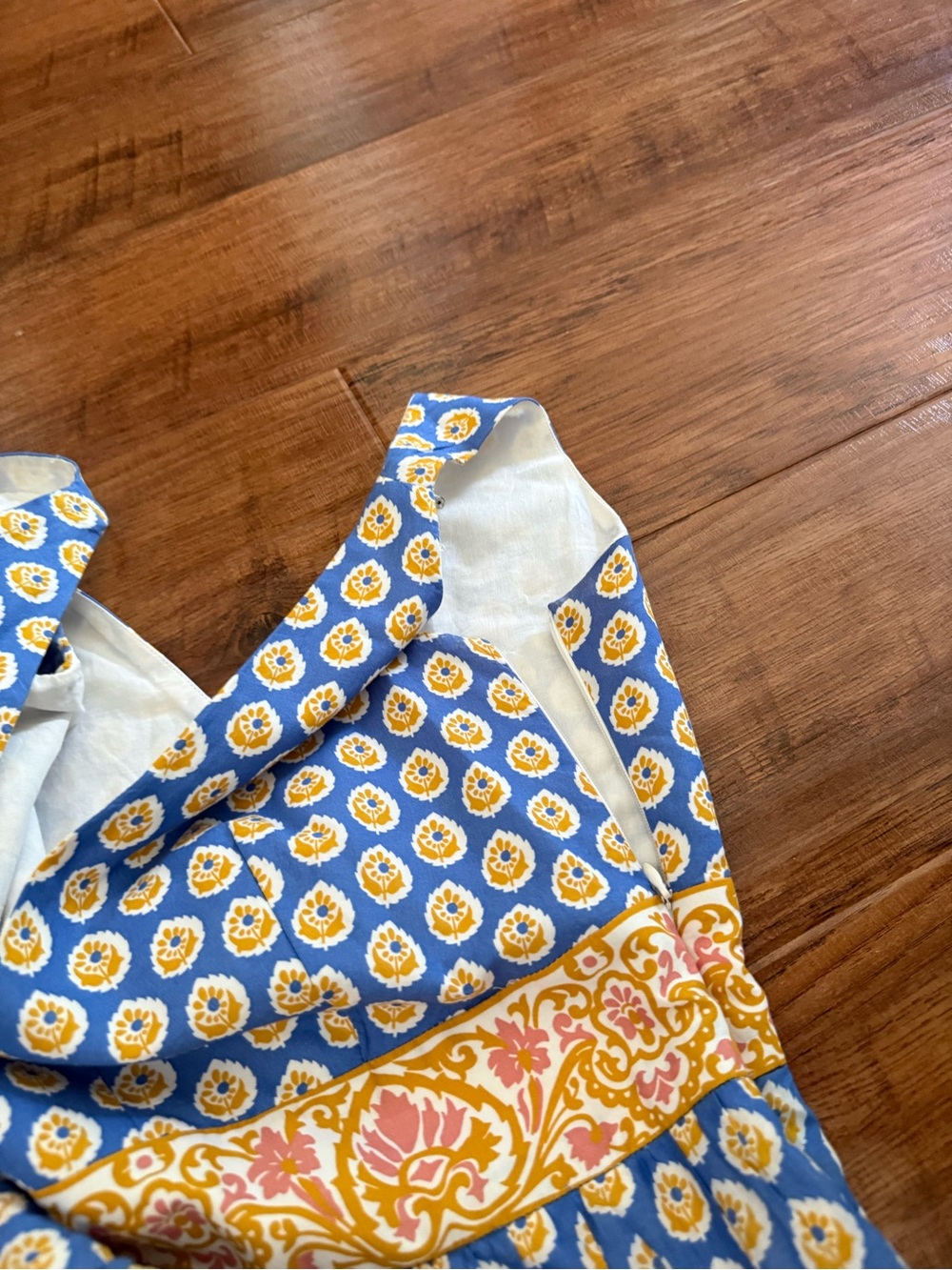 Point Sur (J. Crew) block print tiered maxi dress blue white yellow womens 4 - Picture 13 of 15
